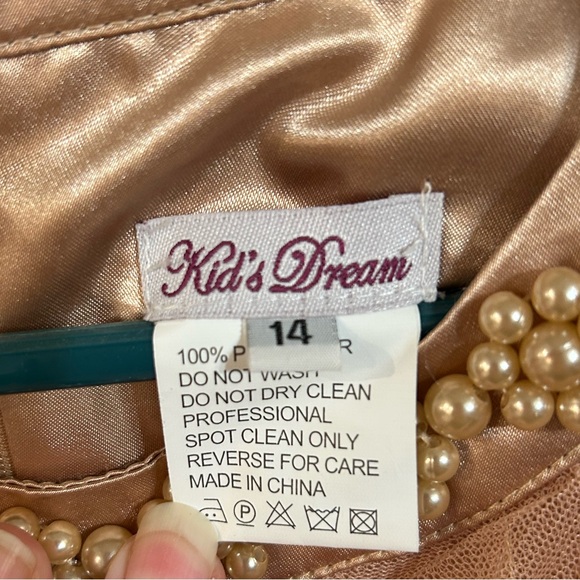 Kids dream girls size 14 tulle waterfall dress, Pearl details, blush rose gold - Picture 5 of 8